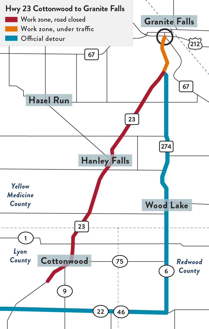 Highway 23 detour area map